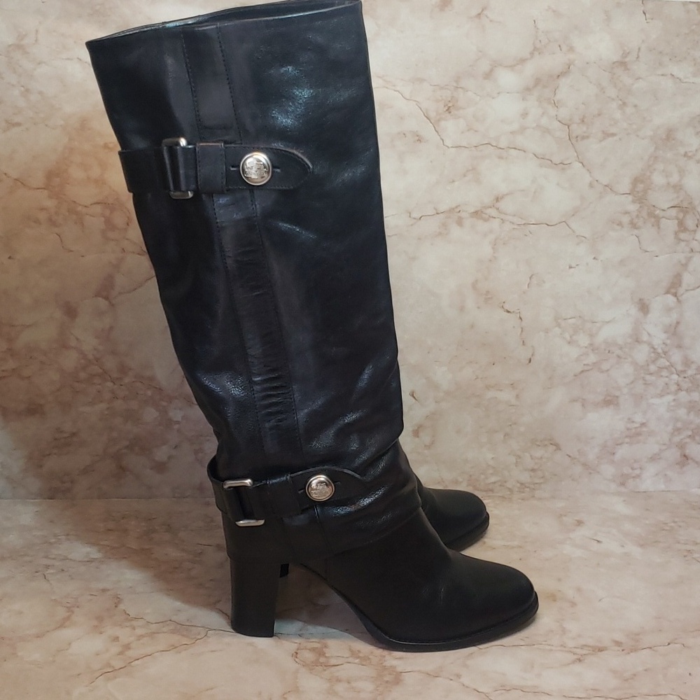 Coach Black Leather High Heel Pull On Women's Knee Length Boots Size 7 - Picture 4 of 9